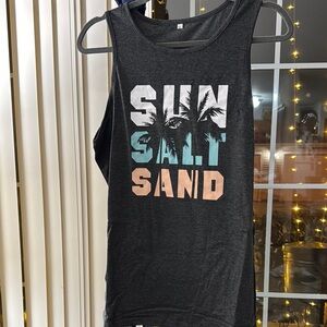 NEW.. Black Graphic Tank Top with Sun Salt Sand Print